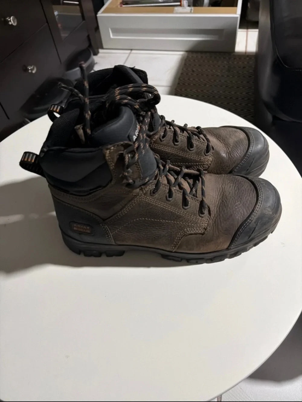 Ariat Men's Brown Leather Work Boots with Black Toe Caps